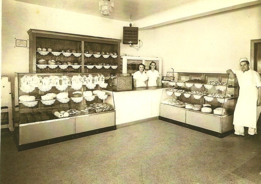 Rouge Park Bakery Interior, 1940; left to right: Frances Iglikowski, an employee, and Frank Iglikowski