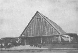 The new church, which was dedicated in 1960. The upswept pitch of the roof, which directs the eye upward, is the main feature of the structure. From Golden Jubilee (Złoty Jubileusz) Brochure – St. Andrew’s Parish – Detroit, Michigan: 1920 – 1970