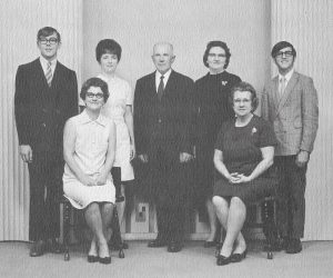 St. Andrew Parish Help, 1970. Standing, left to right: Thomas Dombrowski, Judith Canfield, Thomas Kasprzck, Virginia Dombrowski, and Gary Michalik; Seated, left to right: Anna Kaminski, Anna Stark. From Golden Jubilee (Złoty Jubileusz) Brochure – St. Andrew’s Parish – Detroit, Michigan: 1920 – 1970