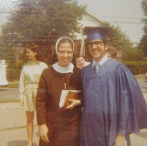 Gary Michalik on his graduation day from St. Andrew High School, with Sr. Mary Presentine Ugorowski (Felician), June 17, 1971. Sr. Mary Presentine celebrated her 100th birthday in 2022