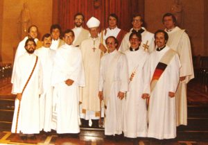 Fr. Gary (first row, far left) with classmates after being ordained transitional deacons at St. John Seminary in Plymouth in 1979