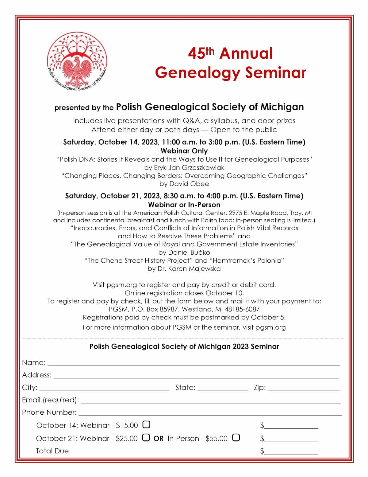 45th Annual Genealogy Seminar