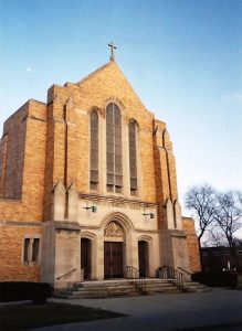 Our Lady Queen of Angels Catholic Church at 4200 Martin Street, south of Michigan Avenue, was in the heart of Detroit’s west side Polonia. During the 1950s, bingo was an extremely popular parish activity there. Photo: Laurie A. Gomulka, October 8, 2009
