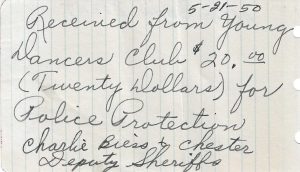 Police protection receipt for the May 21, 1950, Artie Shaw dance, May 21, 1950