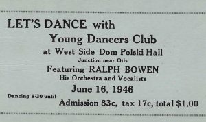 “LET’S DANCE with Young Dancers Club at West Side Dom Polski Hall” Ticket, June 16, 1946