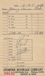 Beverage receipt for the May 21, 1950, Artie Shaw dance, May 24, 1950