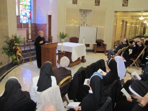 Rev. Gary Michalik, WSDPAHS president, leads the pilgrims in the Prayer Service. Visible in the front rows are the Felician Sisters who came from the Presentation of the Blessed Virgin Mary Convent in Livonia, as well as Sr. M. Andrew Budinski, CSSF, who gave the presentation on the History of the Felician Sisters