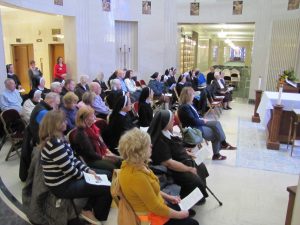 Pilgrims gather for the Prayer Service in the Rotunda Chapel of the Main Mausoleum of Holy Sepulchre Cemetery